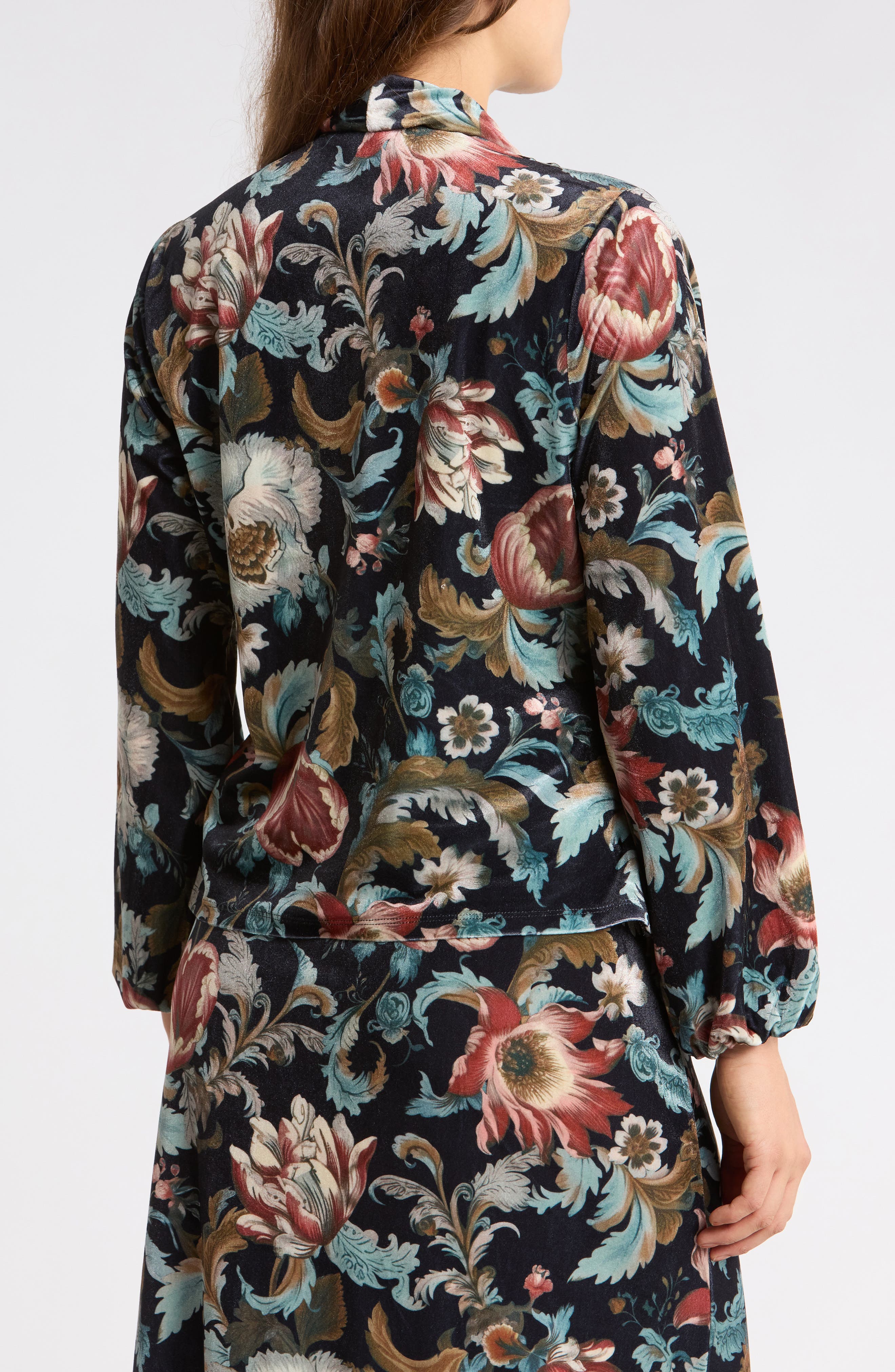 Floral Print Stretch Velvet Wrap Top