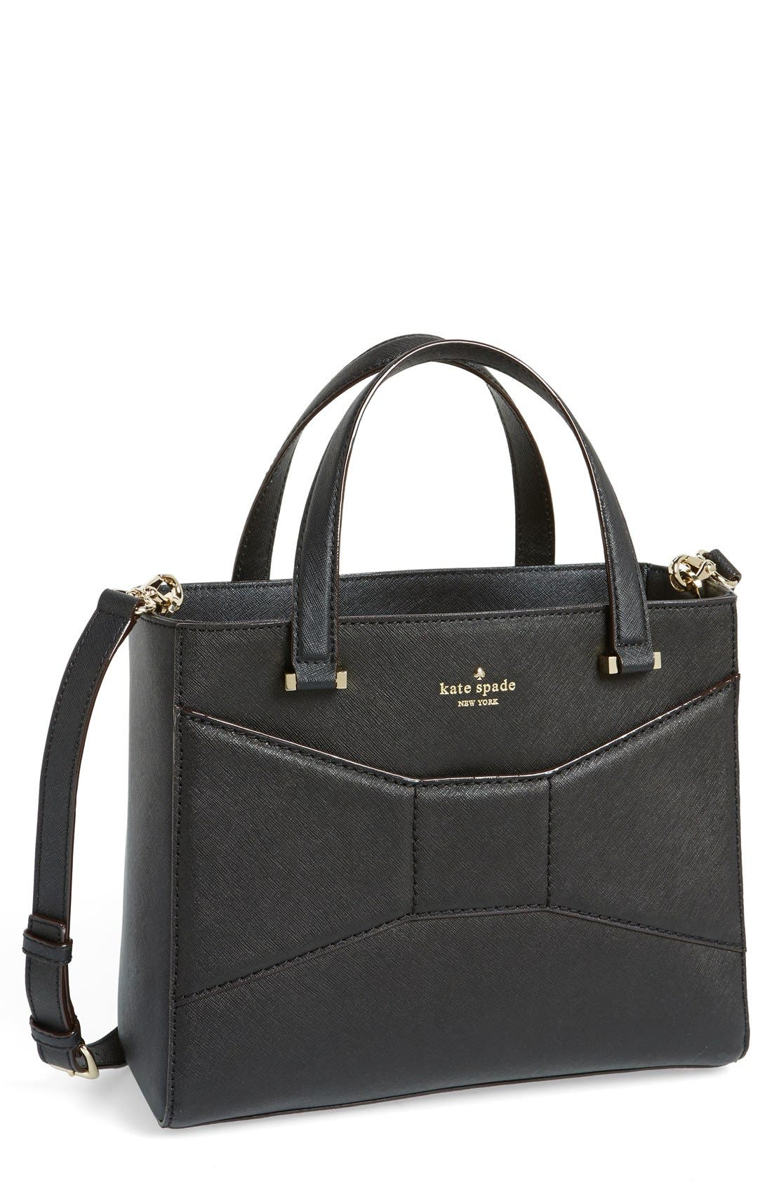 '2 park avenue sweetheart' saffiano leather crossbody tote, Main, color, BLACK