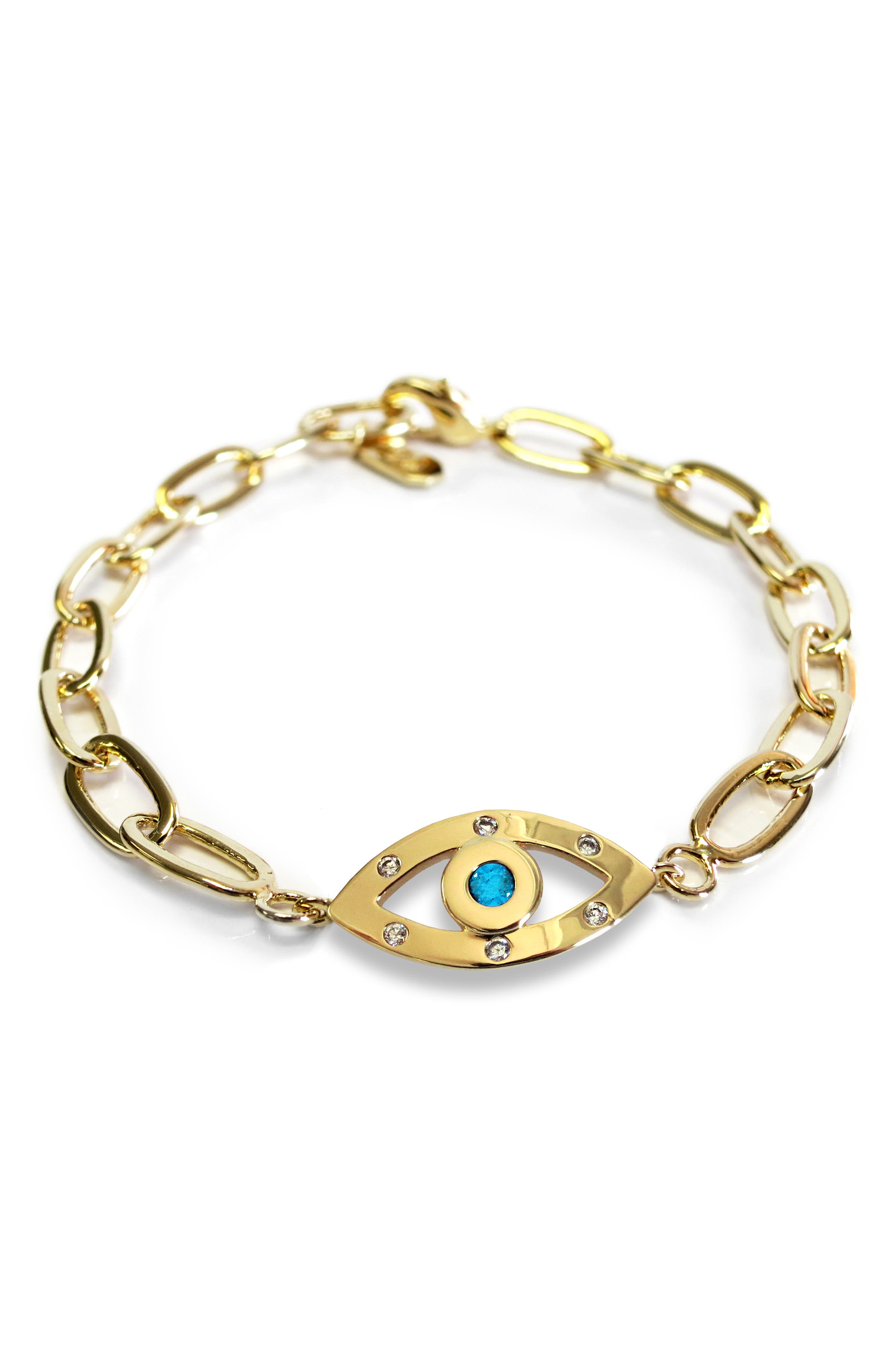 Liza Schwartz Cubic Zirconia Evil Eye Paper Clip Chain Bracelet