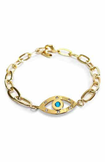 Liza Schwartz Cubic Zirconia Evil Eye Paper Clip Chain Bracelet