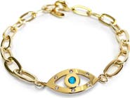Liza Schwartz Cubic Zirconia Evil Eye Paper Clip Chain Bracelet