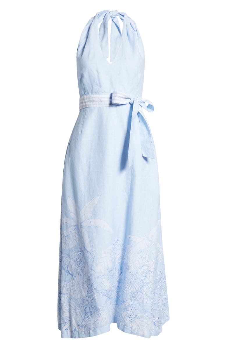 Tommy Bahama Totally Toile Halter Neck Linen Midi Dress, Alternate, color,
