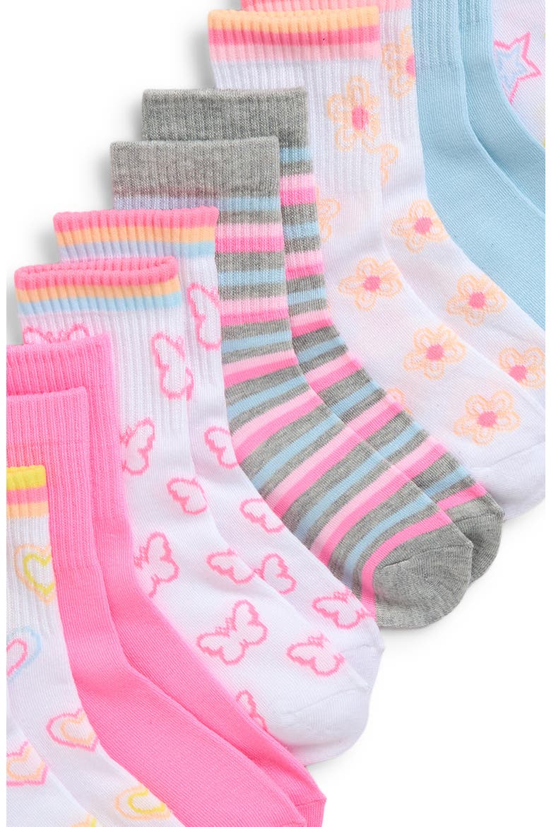 Kids' Happy Vibes Assorted 8-Pack Rib Crew Socks, Alternate, color, PINK MULTI