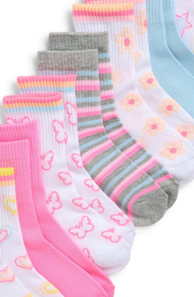 Capelli New York Kids' Happy Vibes Assorted 8-Pack Rib Crew Socks, Alternate, color, Pink Multi