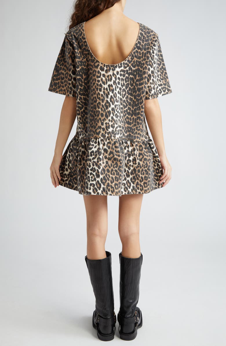 Ganni Leopard Print Open Back Organic Cotton Stretch Twill Minidress, Alternate, color,