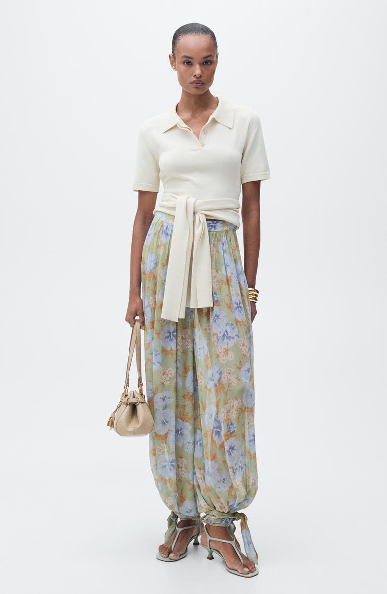 MANGO Floral Balloon Leg Pants, Alternate, color, Mint Green