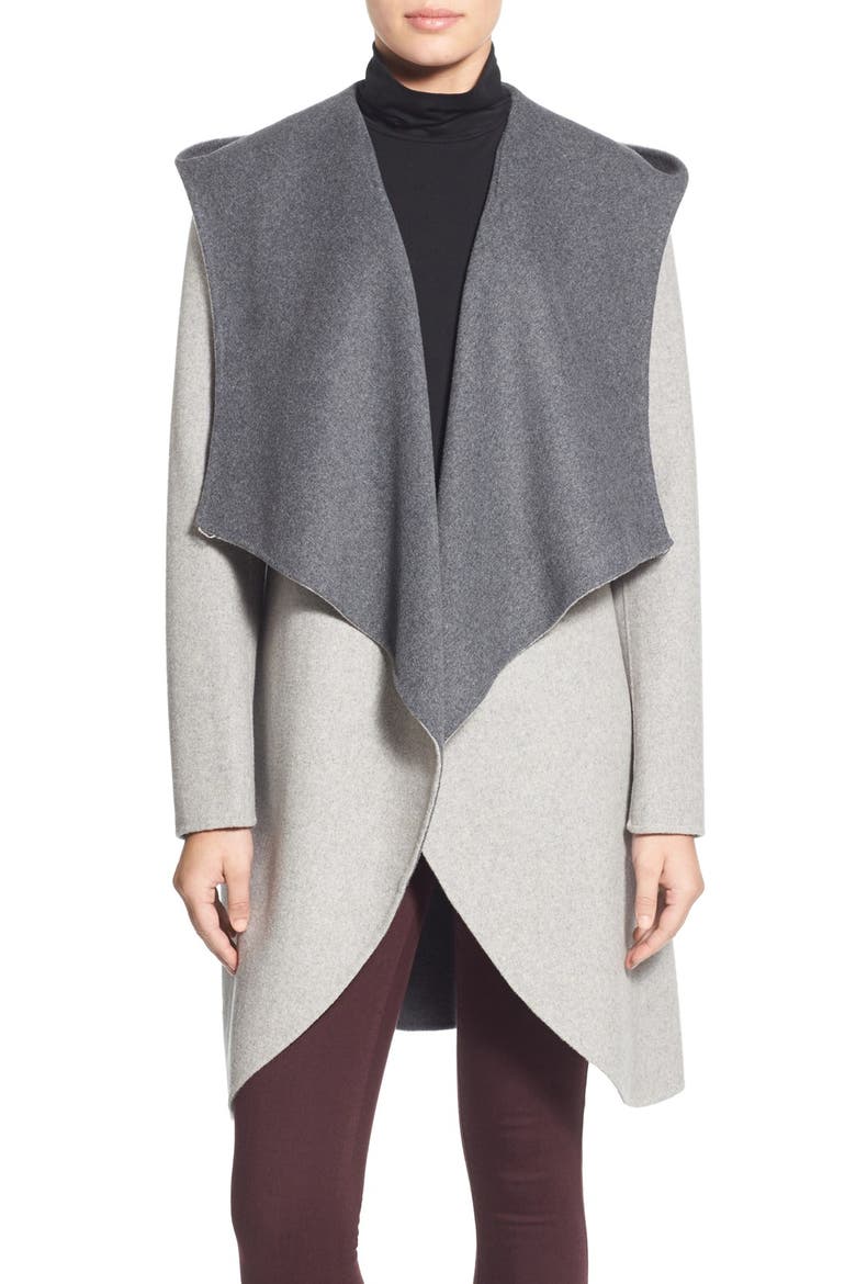 Reversible Double Face Hooded Wrap Jacket, Alternate, color, ASH/ STORM