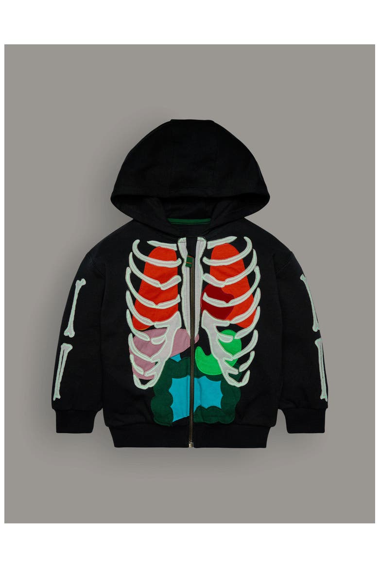Kids' Glow Fun Skeleton Full Zip Hoodie, Alternate, color, SHADOW GREY SKELETON