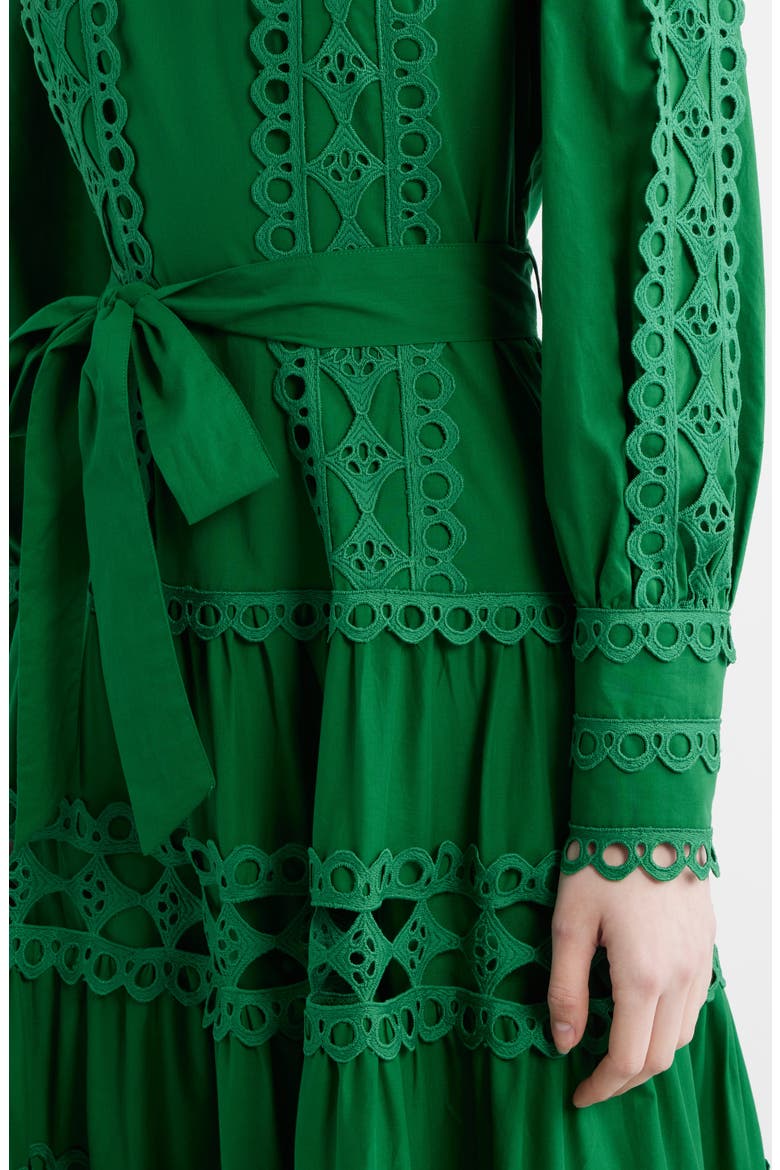 Lace Trim Long Sleeve Cotton Maxi Dress, Alternate, color, GREEN