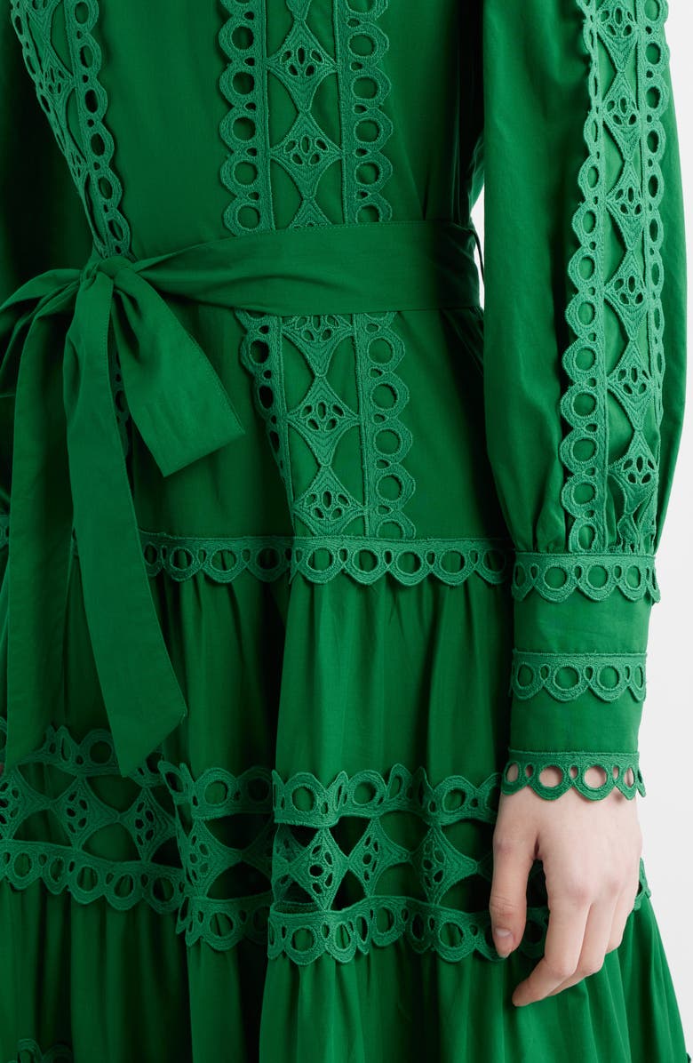 LAYERED WITH LOVE Lace Trim Long Sleeve Cotton Maxi Dress, Alternate, color, Green
