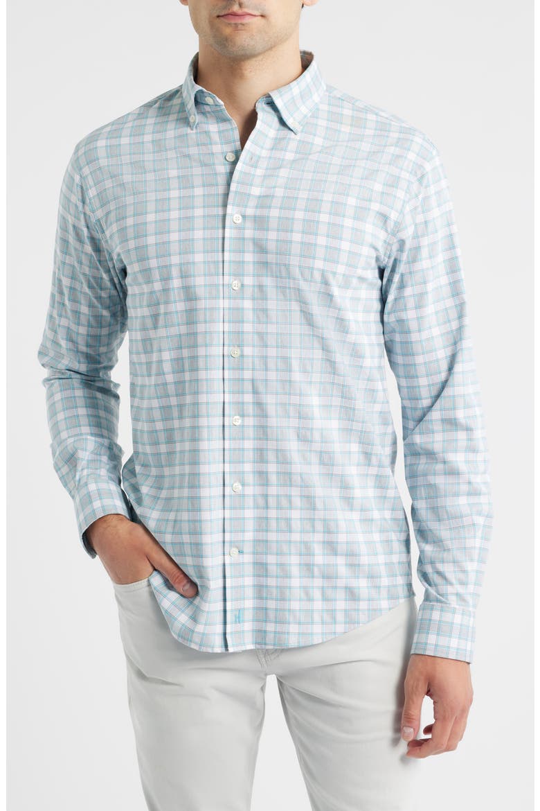Gatlin Check Performance Button-Up Shirt, Main, color, LIGHT GRAY