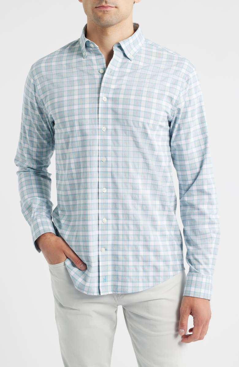 johnnie-O Gatlin Check Performance Button-Up Shirt, Main, color, Light Gray