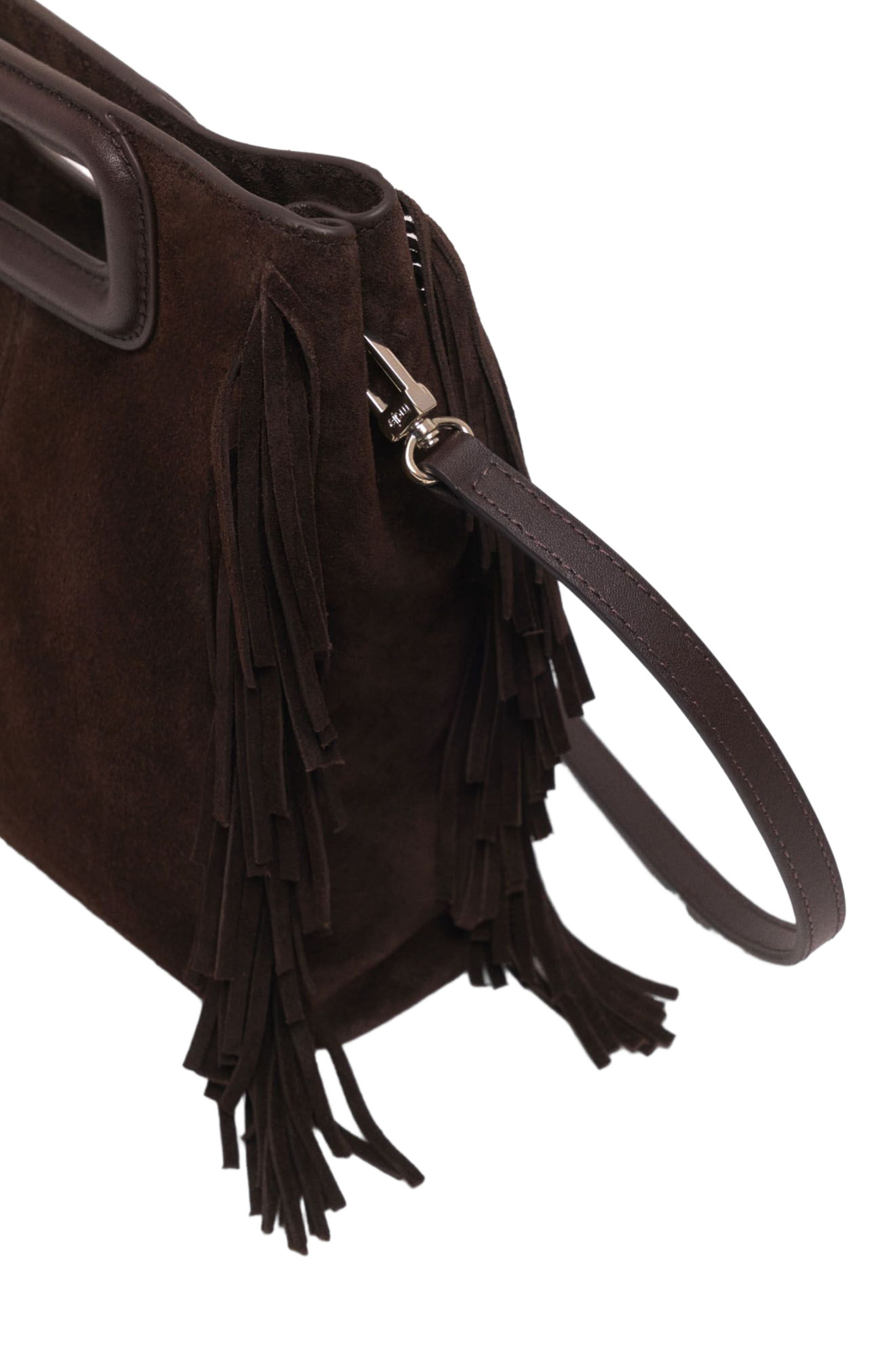 Suede leather M bag, Alternate, color, Dark brown