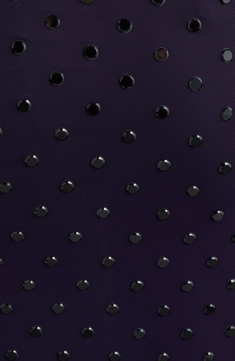 Alaïa Crystal Embellished Ruched Long Sleeve Jersey Dress, Alternate, color, Aubergine/ Noir