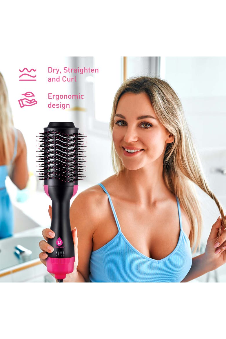 Hair Styling Power Bundle Hair Dryer & Volumizer Brush + Flat Iron Hair Straightener With Free Travel Straightener, Alternate, color, Pink