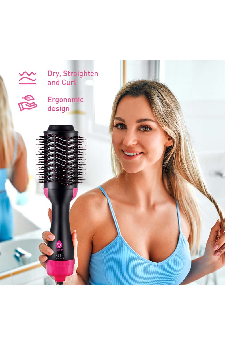 PURSONIC Hair Styling Power Bundle Hair Dryer & Volumizer Brush + Flat Iron Hair Straightener With Free Travel Straightener, Alternate, color, Pink