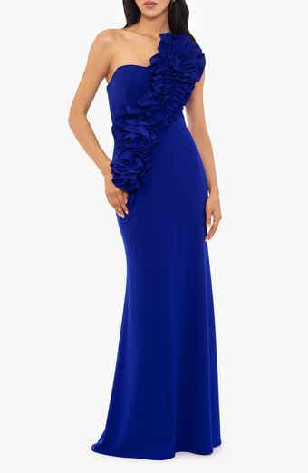 Betsy & Adam Rosette One-Shoulder Trumpet Gown