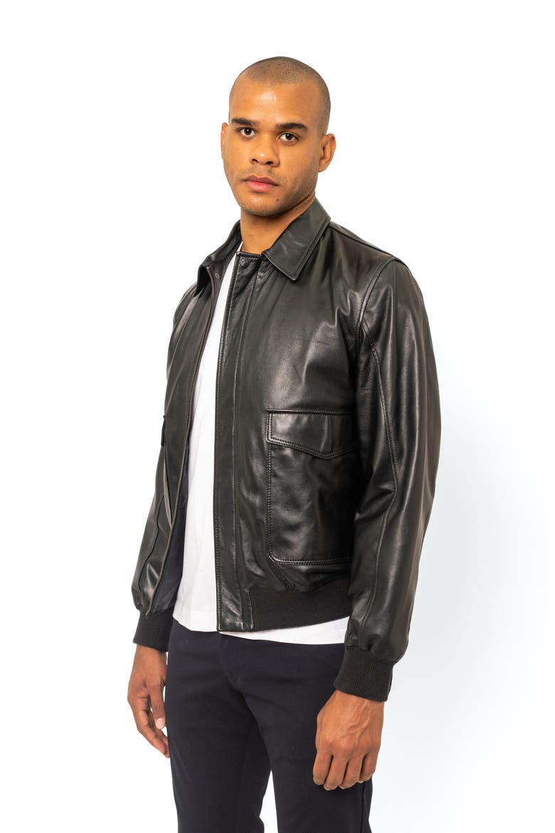 Leather Bomber Jacket, Alternate, color, BLACK