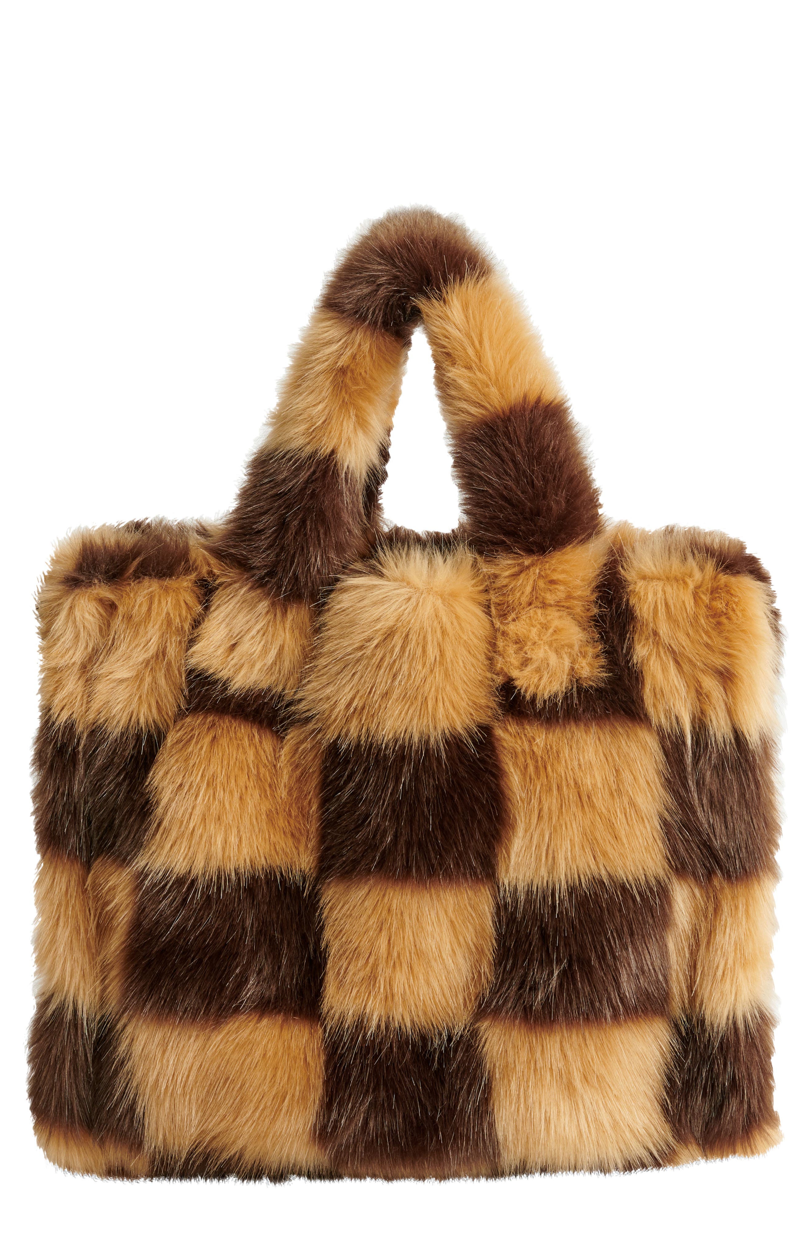 Stand Studio Medium Lolita Check Faux Fur Tote, Main, color, 