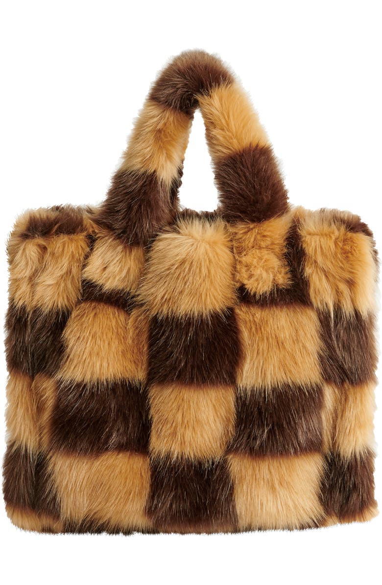 Stand Studio Medium Lolita Check Faux Fur Tote, Main, color,