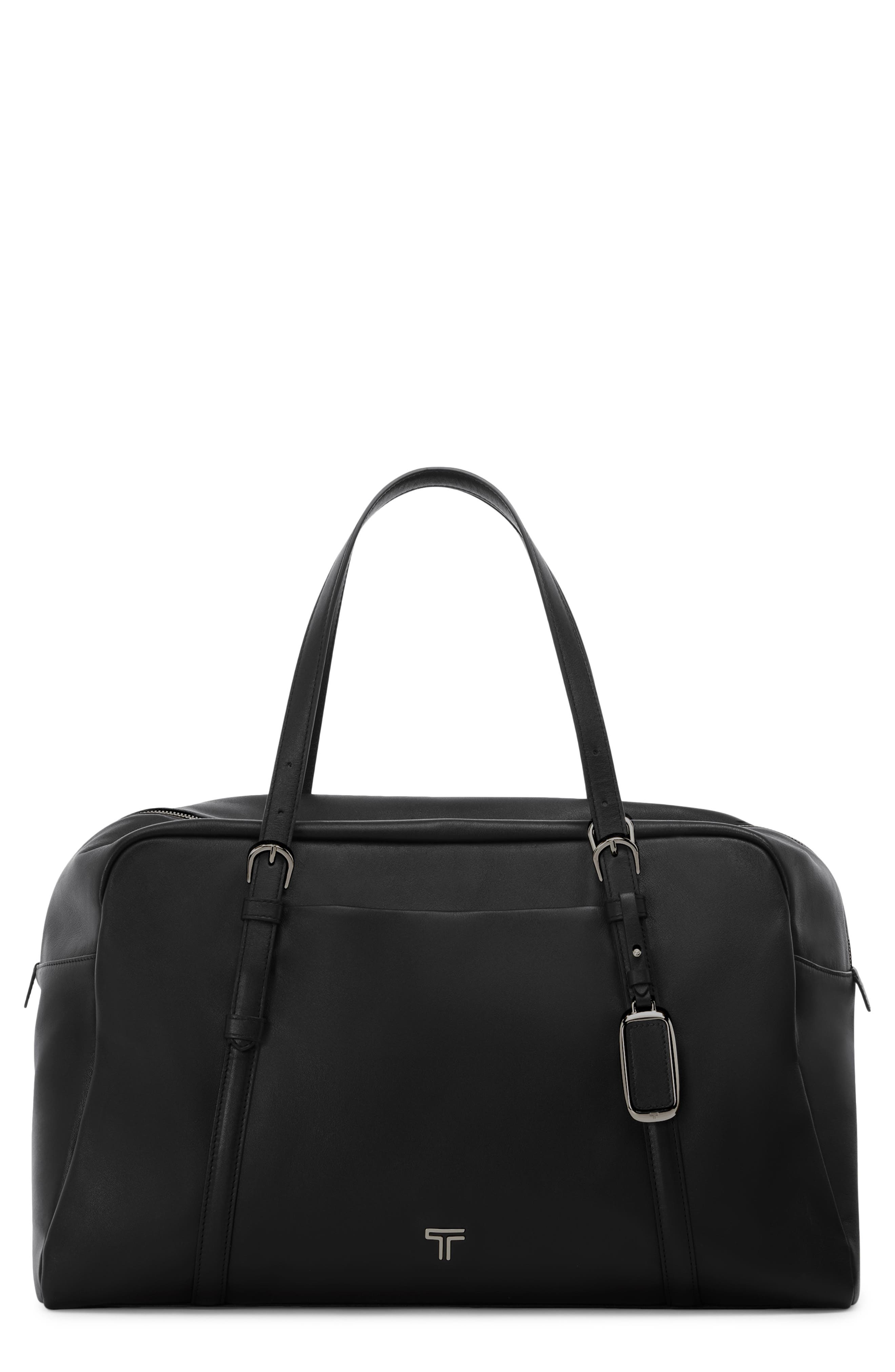 TUMI Oaklynn Leather Duffle Bag, Main, color, Black/ Gunmetal