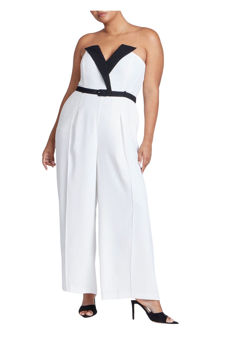 ELOQUII Tuxedo Jumpsuit, Main, color, White With Black