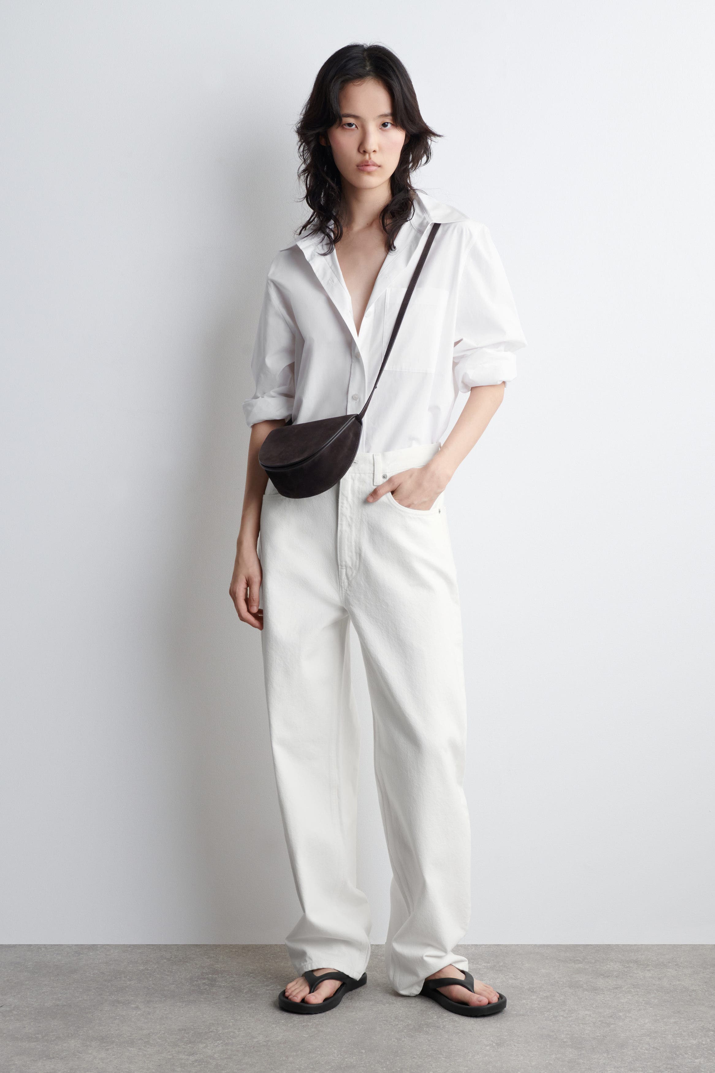 COS Curved Crossbody Bag - Suede, Alternate, color, Dark Brown