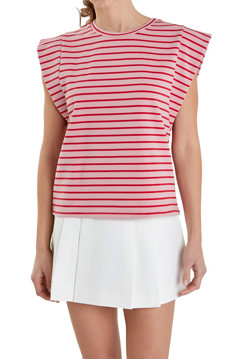 Stripe Extended Shoulder T-Shirt, Alternate, color, PINK/ RED