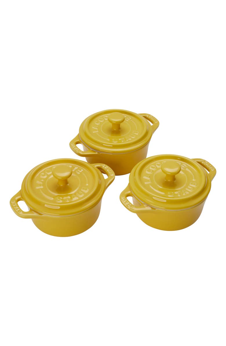 Staub Citron 3-Piece Mini Round Cocotte Set, Main, color, Citron