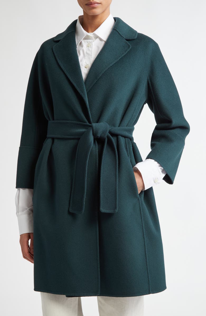 Max Mara Arona Double Face Wool Belted Coat, Main, color, Green