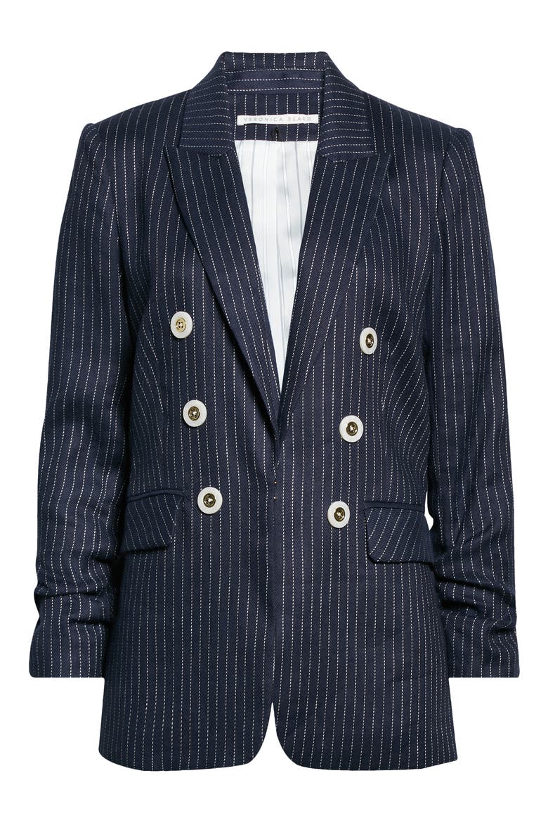 Beacon Pickstitch Stripe Linen Blend Dickey Jacket, Main, color, NAVY/ WHITE