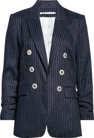 Veronica Beard Beacon Pickstitch Stripe Linen Blend Dickey Jacket