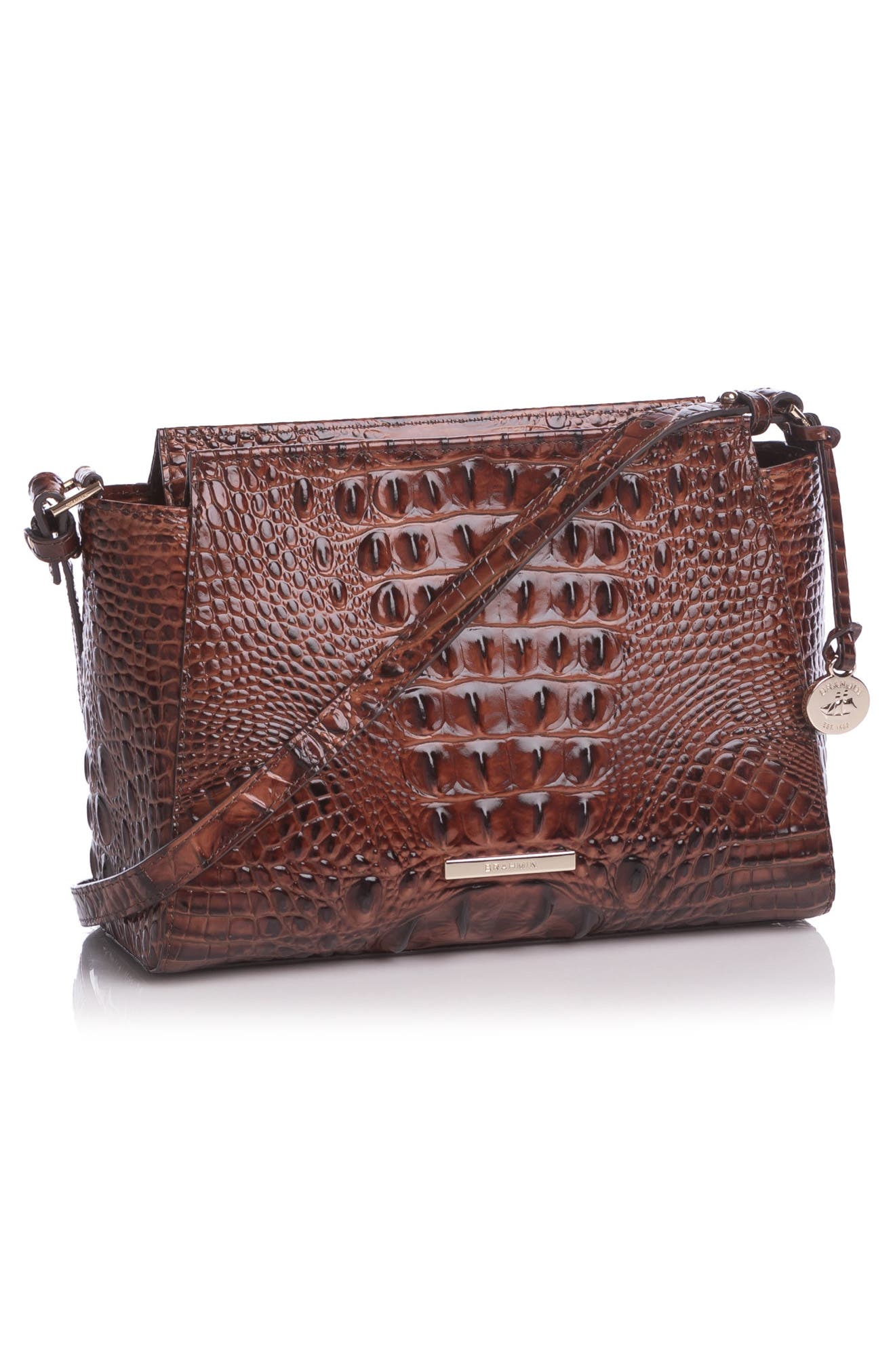 Hillary Croc Embossed Leather Crossbody Bag, Alternate, color, PECAN