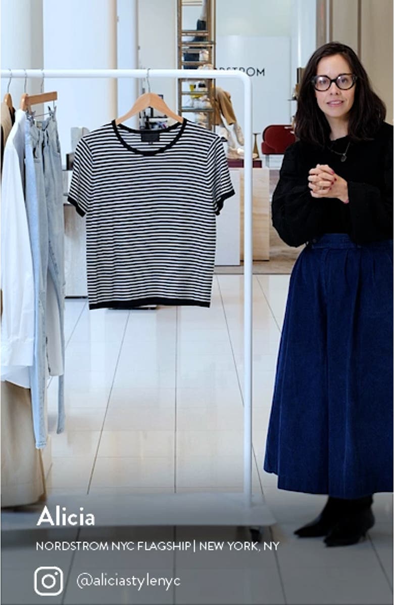 Nadette Stripe Short Sleeve Merino Wool & Silk Sweater, sales video thumbnail