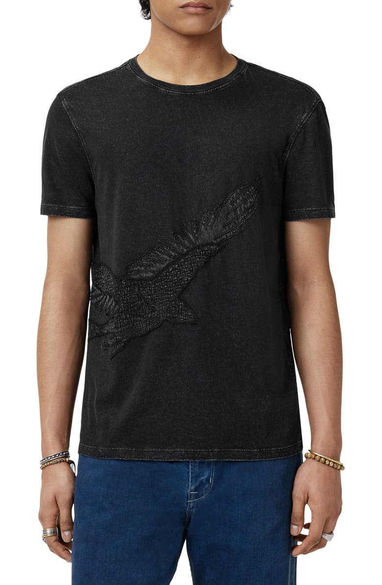 John Varvatos Eagle Embroidered Organic Cotton T-Shirt, Alternate, color, Black