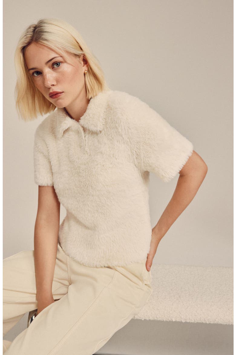 Fluffy Faux Fur Collared Shirt, Alternate, color, ECRU