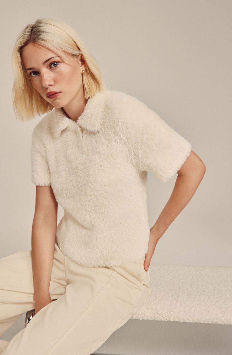 NEXT Fluffy Faux Fur Collared Shirt, Alternate, color, Ecru