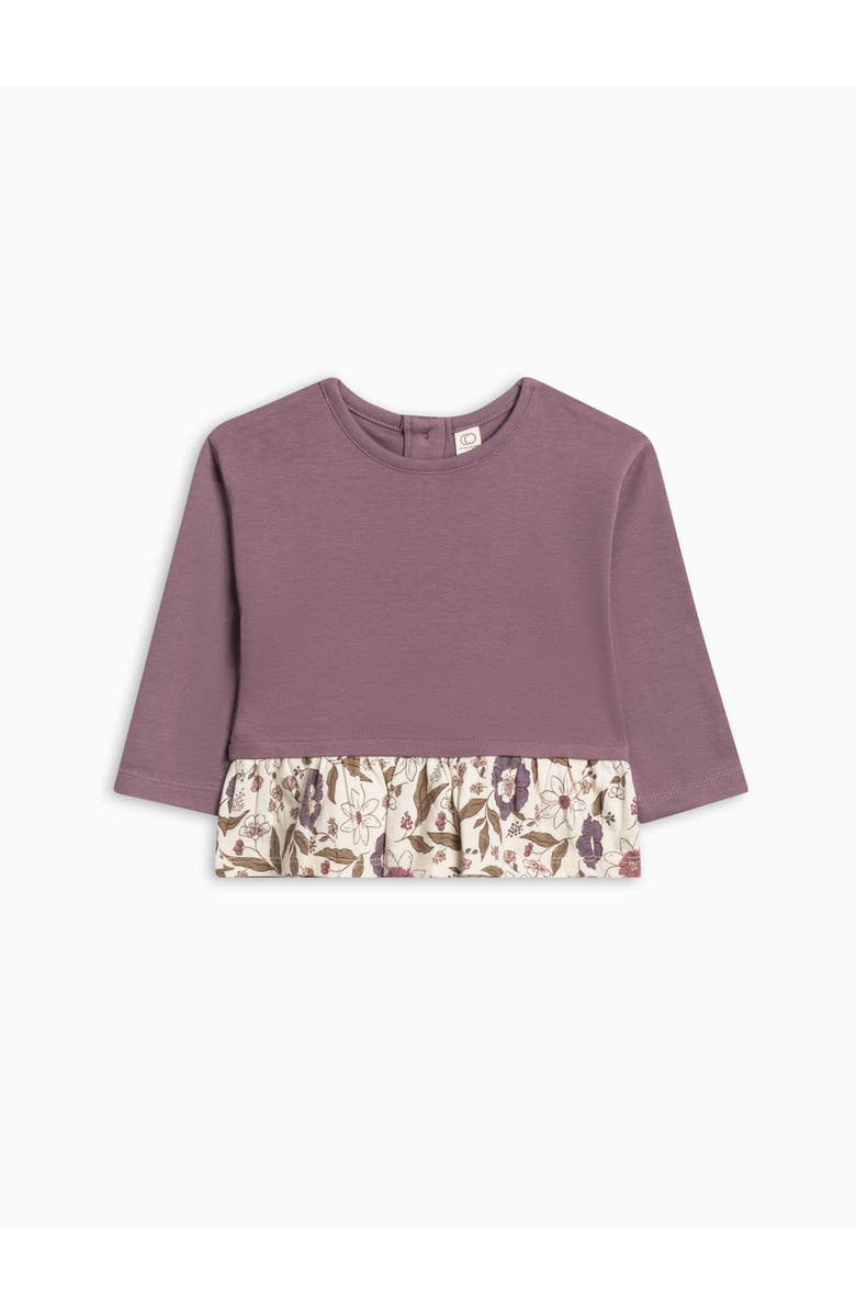 Colored Organics Organic Cotton Lily Long Sleeve Ruffle Hem Top, Main, color, Grape / Mauna Floral