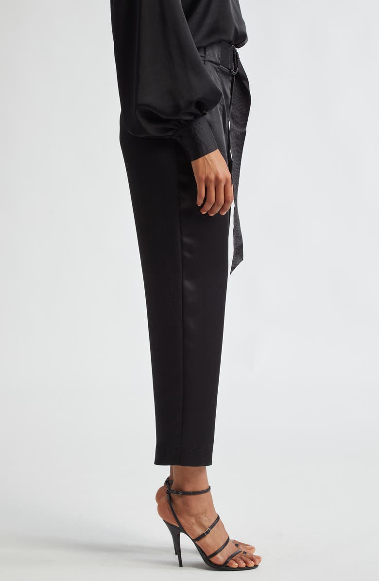 Ramy Brook Hayden Belted Satin Pants, Alternate, color, Black