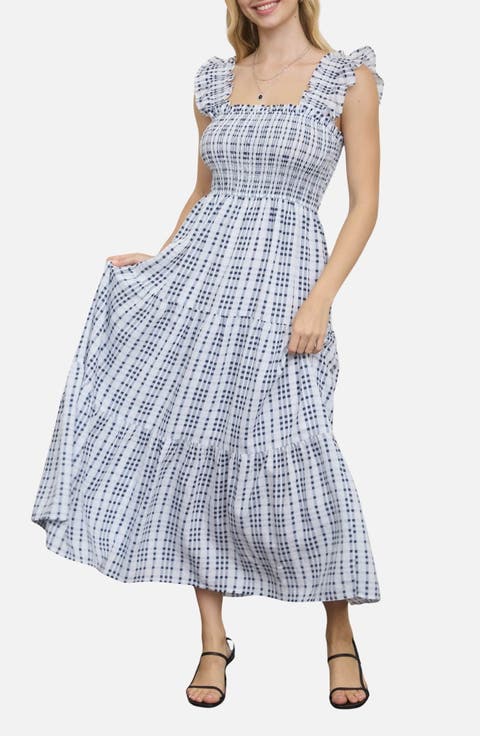 Plaid Ruffle Smocked Fit & Flare Midi Dress