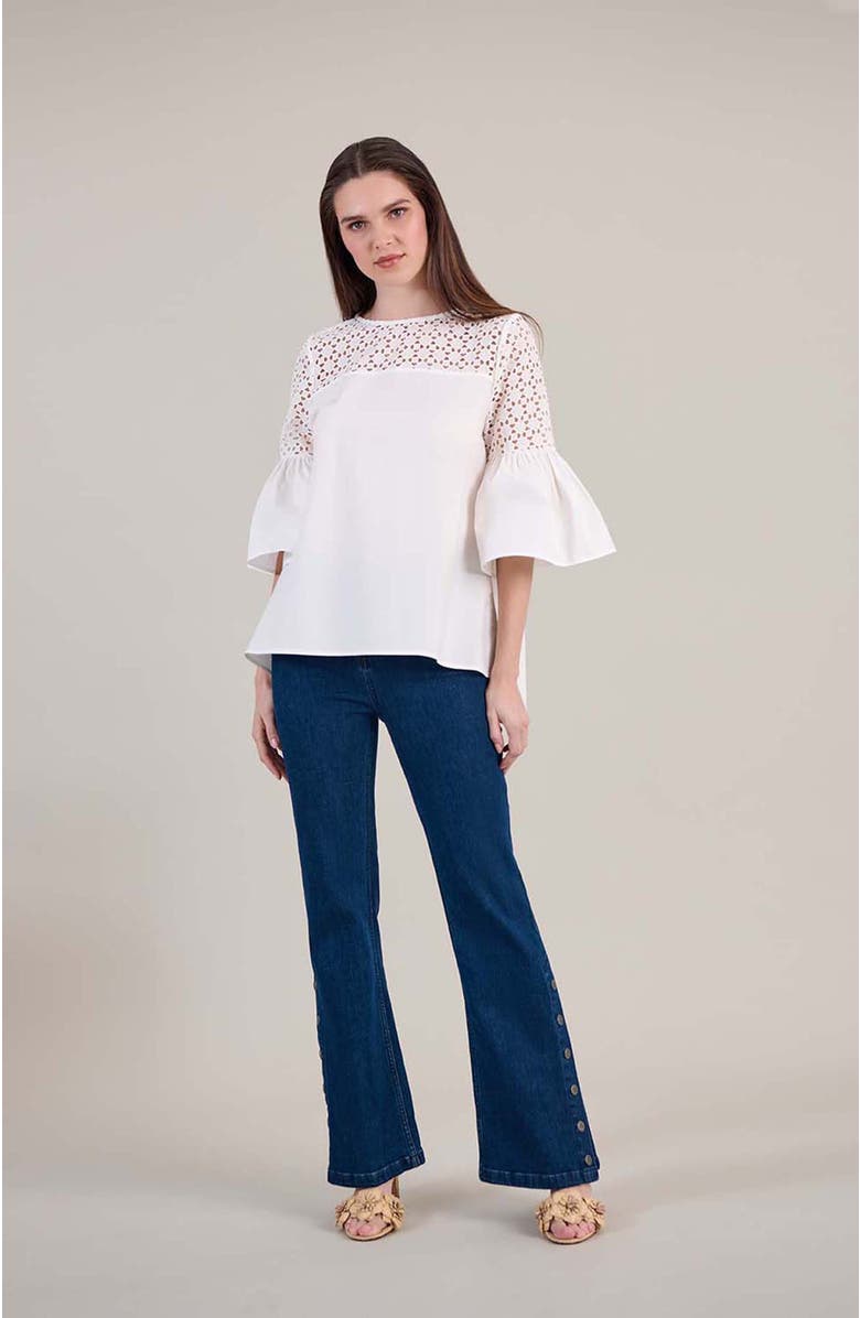 Anne Fontaine Women's Piper White Top With Sheer Mesh Sleeves, Alternate, color, White