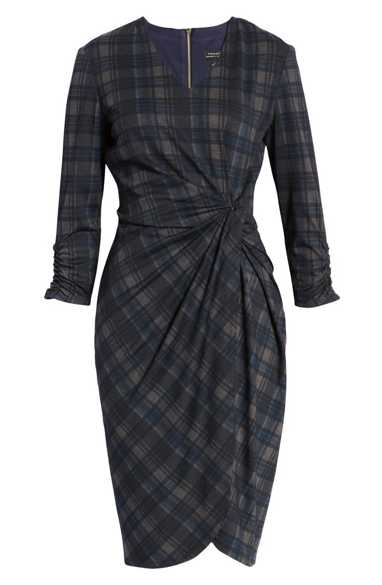 Tahari Plaid V-Neck Sheath Dress, Alternate, color, 