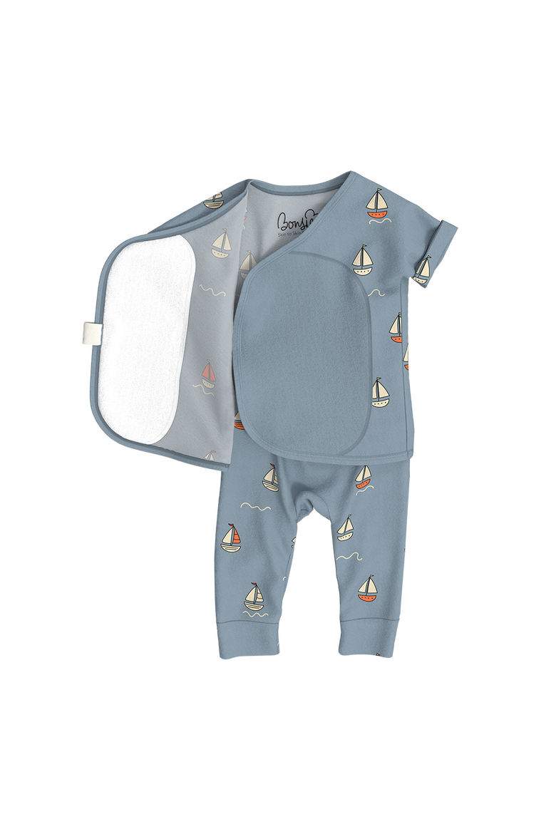 Footless Short Sleeve - Ahoy Baby, Alternate, color, Blue