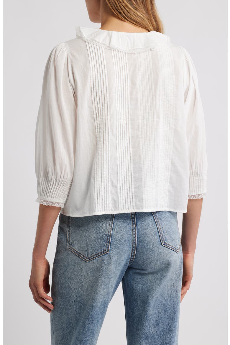 Mare Ruffle Cotton Button-Up Top, Alternate, color, WHITE