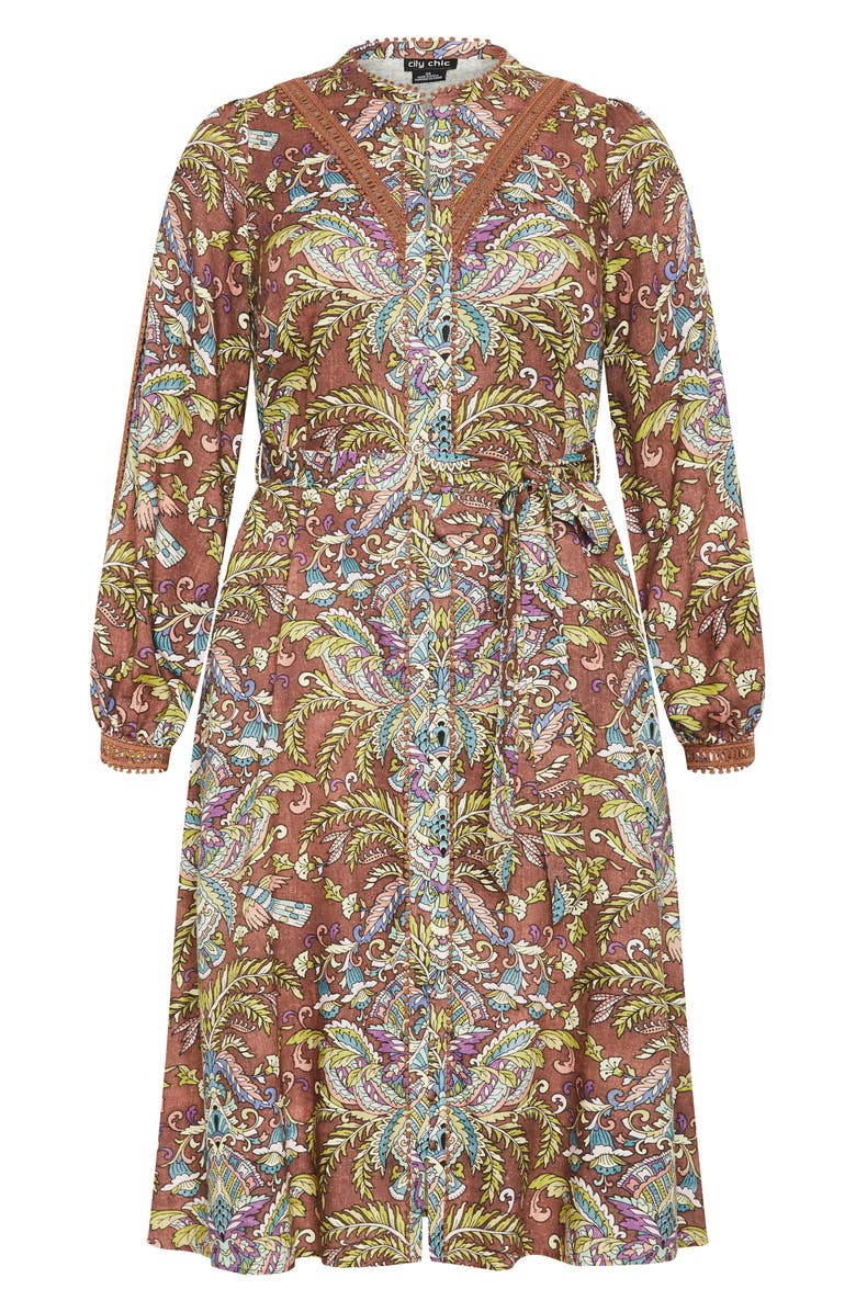 City Chic Sable Long Sleeve Tie Belt Dress, Alternate, color, Print