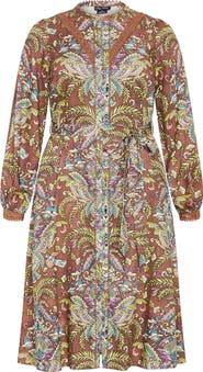 City Chic Sable Long Sleeve Tie Belt Dress