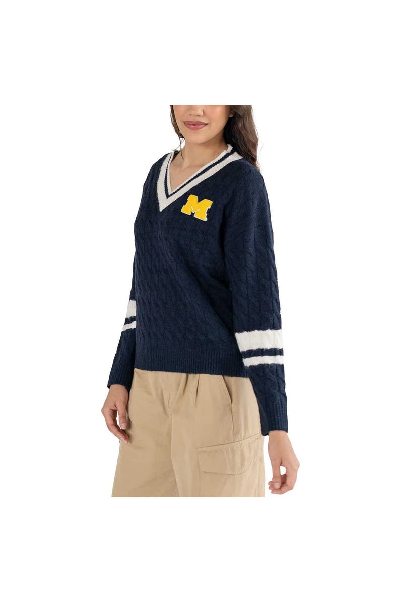 LUSSO Women's Lusso Navy Michigan Wolverines Stella Cable Knit V-Neck Pullover Sweater, Alternate, color, Navy