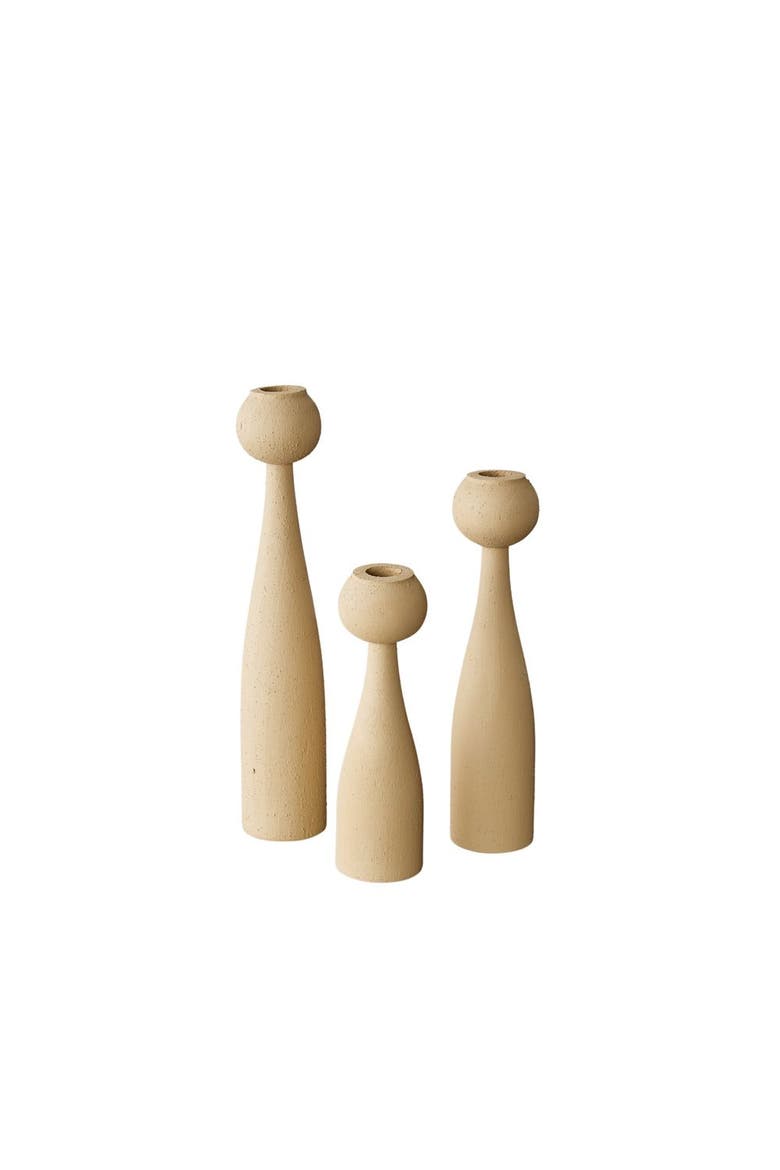 Globe Tapered Wood Taper Candlestick Holder - Set of 3, Main, color, Desert