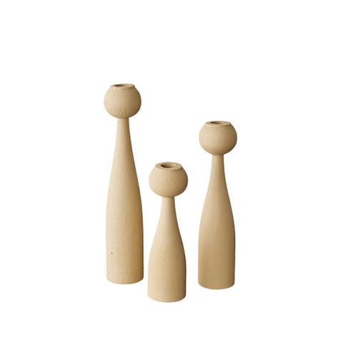 Globe Tapered Wood Taper Candlestick Holder - Set of 3