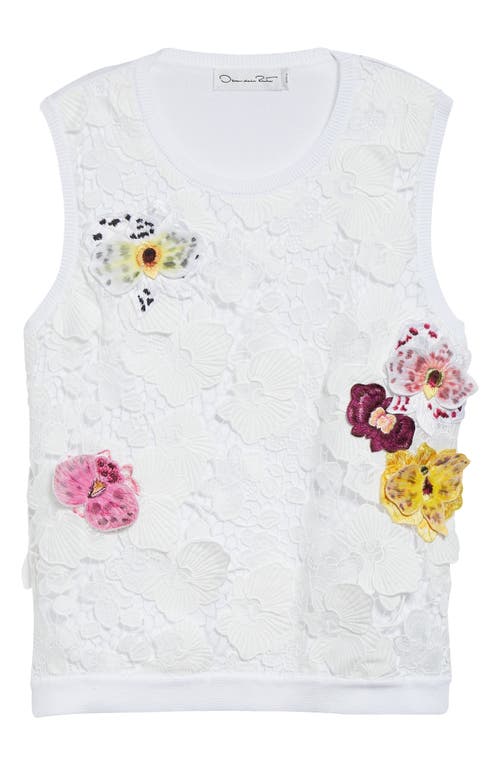 Shop Oscar De La Renta Orchid Threadwork Sleeveless Sweater In White Multi